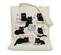 Black Cat Bookish Gifts Tote Bag for Book Lover, Cat Book Gifts Tote Bag for Reader Librarian