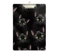 Black Cat Bright Eyes Clipboard Acrylic Writing Clipboards Letter Size Clipboards with Low Profile Metal Clip for Women Men Office Supplies