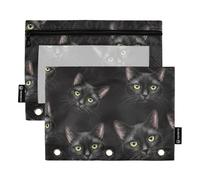 Black Cat Bright Eyes Three Hole Punch for Binder Big Capacity Pencil Pouch School Office Organizer for Kids Teens Girls Adults Student, 2 Pack