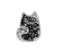 Black Cat Brooch Pin with Green Crystal Eyes and Rhinestone Collar, M, Metal, cubic zirconia