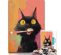 Black Cat Brushing Teeth Puzzles for Adults Teens 1000 Pieces,Help The Brain Exercise Addictive Toys to Cultivate Patience A Work of Art (75x50cm)