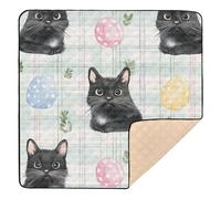 Black Cat Buffalo Plaid Bunny Happy Easter Cute Foldable Baby Playmat for Floor Lightweight Infant Play Activity Mat for Babies Infants Toddlers, 50'' x 50''