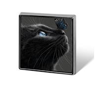 Black Cat Butterfly Square Badge Metal Lapel Pins Custom Brooches for Clothing Decoration