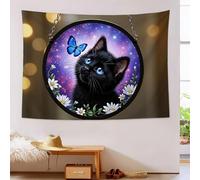Black Cat Butterfly Tapestry, Fantasy Art Tapestry, Purple Tapestries, Art Decor Tapestries Wall Hanging for Bedroom Living Room Office Home Party 150Lx100W