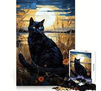 Black Cat by The Lake Jigsaw 1000 Pieces for Adults Focus Ability Time Well Spent Interlock Well Xmas Surprise (38x26cm)