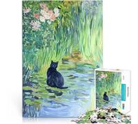 Black Cat by the PondAdults 1000 Pieces Puzzle Brain intelligence challenge addictive toys with Matching Poster and Trivia Sheet 38x26cm