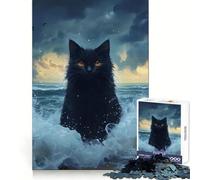 Black Cat by The Sea 1000 Pieces Jigsaw Puzzles for Teenagers Sharp Recall Serene Escape Uniform Cut Perfect Xmas (38x26cm)