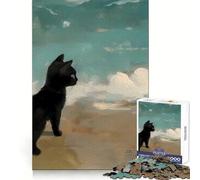 Black Cat by The Sea Jigsaw for Teenagers 1000 Pieces Cognitive Workout Leisure Pleasure No Rough Edges Art Xmas Gift (50x75cm)