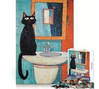 Black Cat by The Sink Jigsaws 1000 Pieces for Adults Mental Sharpness Cozy Pastime Precise Fit Holiday Treat (38x52cm)