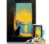 Black Cat by The Window Jigsaw Puzzles for Adults,Challenging To Complete But Fun And Humorous Birthday Present,Gifts,Wall Art (38x26cm)