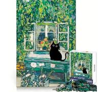Black Cat by The Window Painting Jigsaw Puzzles for Adults 1000 Pieces Logical Skill Restful Activity Precise Join Holiday Present (38x52cm)