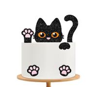 Black Cat Cake Topper, Cat Birthday Cake Decor, Black Glitter Kitten Baby Shower Cake Topper for Girl, Pet Themed Birthday/Adoption DayParty Decoration