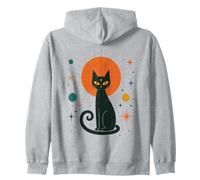 Black Cat Celestial Mystic Moon Retro Witchy Feline Zip Hoodie