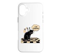 Black Cat Chess I Am Thinking Funny Chess Player Case for iPhone 16 Plus