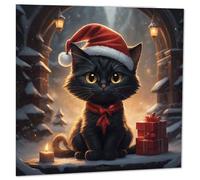 Black Cat Christmas Card - Cute Cat Xmas Cards Kitty 145 x 145mm