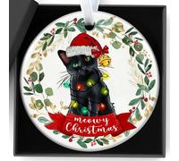 Black Cat Christmas Decoration Gifts Cat ornaments for cat lovers Meowy Christmas Happiness Fun Personalization Ceramic Sign Plaque Xmas Tree Decor for Love Pets Gift for Indoor Desk, Home Accessories