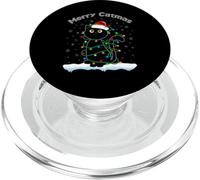 Black Cat Christmas light cat Santa hat Merry Catmas sweater PopSockets PopGrip for MagSafe