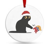 Black Cat Christmas Ornament - 2025 Funny Meme Ornament for Christmas Tree, Double-Sided Ceramic Decoration, Hilarious Childless Cat Lady Gift for Women, Men - 2025