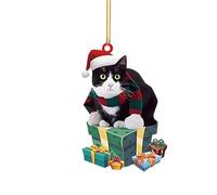 Black Cat Christmas Ornament, Acrylic Christmas Decorations Cut Funny Pendant Novelty Baubles Party Holiday Home Interior Decor Car Hanging Ornaments Kids (31-B, One Size)