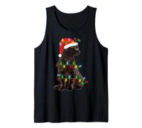 Black-Cat Christmas Tree Lights Funny Santa Kitten Led Light Tank Top