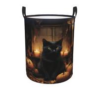 Black Cat Circular Laundry Basket Hamper, Large Capacity Washing Baskets, Waterproof & Collapsible Dirty Clothes Hamper With Handle, Organizer For Bedrooms & Bathrooms