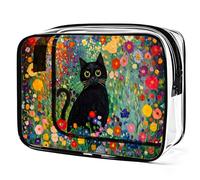 Black Cat Clear Makeup Bag, Waterproof Clear Toiletry Bag with Zipper, Flowers Transparent Cosmetic Bags, Portable Makeup Organiser Bags, Large Capacity Toiletry Pouch for Travel, Beach & Holiday