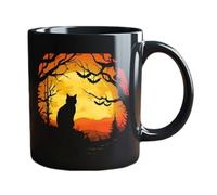 Black Cat Coffee - Halloween Ceramic Mug, Festive Drinkware | Cute Scary Mug, Black Cat Coffee Mug Ceramic for Kids Women Men Friends Office Dorm Decoration Juice