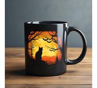 Black Cat Coffee Mug Ceramic - Halloween Cat Black Cup | Festive Coffee Mug | Creepy Milk Cup for Adults 8x9.5cm/3.15x3.74inch