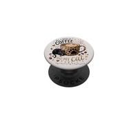 Black Cat Coffee Mug Leopard Print Hearts Aesthetic PopSockets Adhesive PopGrip