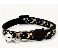 Black Cat Collar - Night Theme with Moon & Stars - Quick Release for Safety - Includes Bell for Sound - Durable & Stylish for Cats & Kittens - Comfortable Fit