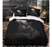 Black Cat Comforter Cover 3D Design Printed Durable 3 Pcs Bedding Set Zipper mystical Night Scene Quilt Cover Luxury Machine Washable for Kids Girls Boys Adults Women Teens Super king（260x220cm）