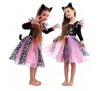 Black Cat Costume Kids Halloween Cat Ears Headband Tutu Skirt Tail Set | Layered tulle underskirt adds plenty of bounce while the matching headband transforms children into mischievous kitties