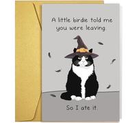 Black Cat Coworker Leaving Card, Witch Cat Halloween Farewell Card, Going Away Cards, New Job Cards, Funny Halloween Housewarming Gifts, Quirky Goodbye Gifts for Men Women