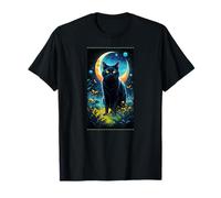 Black Cat Crescent Moon Art T-Shirt