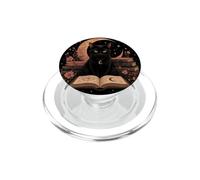 Black Cat Crescent Moon Book Floral Witchy Dark Academia PopSockets PopGrip for MagSafe