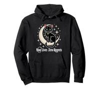 Black Cat Crescent Moon - Nine Lives Zero Regrets Pullover Hoodie