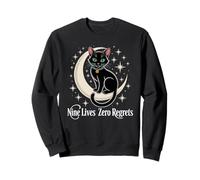 Black Cat Crescent Moon - Nine Lives Zero Regrets Sweatshirt