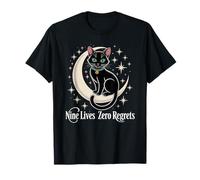 Black Cat Crescent Moon - Nine Lives Zero Regrets T-Shirt