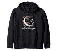 Black Cat Crescent Moon - Nine Lives Zero Regrets Zip Hoodie