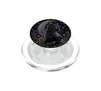Black Cat Crescent Moon Zodiac Celestial Astrology Botanical PopSockets PopGrip for MagSafe