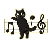 Black Cat Custom Piano Keys Kitten Musical Note Brooches Lapel Badges Safe Pin, Metal, gem na