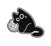 Black Cat D20 Enamel Lapel Pin - Cute Tabletop RPG Cat with 20-Sided Dice Hard Enamel Brooch Badge for Dungeons and Dragons Players, Board Game Fans - 2cm x 3cm