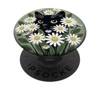 Black Cat Daisy Aesthetic Flowers Blossoms PopSockets Swappable PopGrip