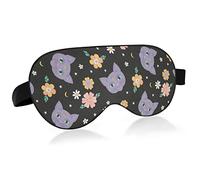 Black Cat Daisy Flowers Sleep Mask for Men Women Blackout Eye Cover, Soft Lightweight Comfortable Eye Mask with Adjustable Velcro Strap, Blocks Light for Travel Sleep Yoga Nap
