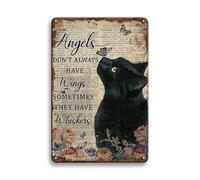 Black Cat decor Cat Memorial Gifts Vintage Metal Signs,Angels Don't Always Have Wings Sometimes They Have Whiskers- 12x8 Inches Cat Poster Black cat gifts, Bedroom,Living Room Wall Decor