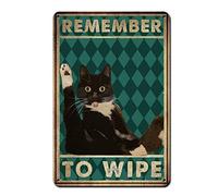 Black Cat Decor Metal Tin Sign-Remember to Wipe-Cat Funny Metal Poster Bathroom Wall Decor Sign for Toilet,Home Decor,Restroom,Apartment,Office,Vintage Cat Bathroom Decor Wall Art Signs,12x8 Inch