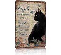 Black Cat Decor Poster Memorial Gift Angels Don't Always Have Wings Butterfly Floral Cat Tin Sign Cafe Bar Farm Home Wall Art Decoration Retro Metal Tin Sign 8x12 Inch