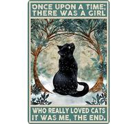 Black Cat Decor Vintage Metal Tin Sign Black Cat Once Upon a Time There was a Girl Poster Art Decor Home Bar Poster Cute Posters Cat Posters 12 x 8 Inch