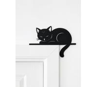 Black Cat Door Topper Decor, Sleeping Cat Silhouette Gift for Cat Lovers, Cat Mum & Cat Dad Present, Black Plastic Door Corner & Frame Decoration, Home & Living Room