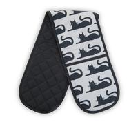 Black Cat Double Oven Glove, Quilted Heat-Resistant Fabric With Playful Cat Print Premier Housewares White One Size